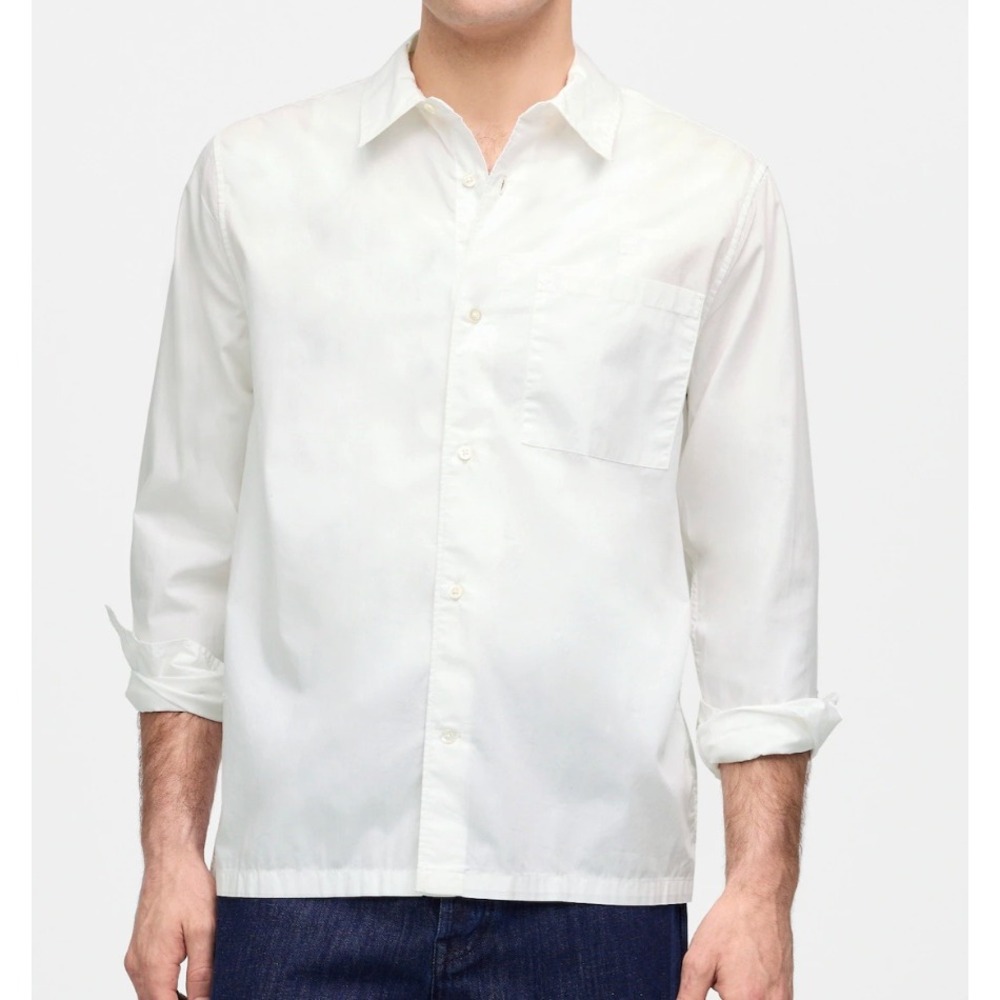 Madewell Mens L Straight-Hem Cotton Button-Up Shirt White Long‎ Sleeve Classic
